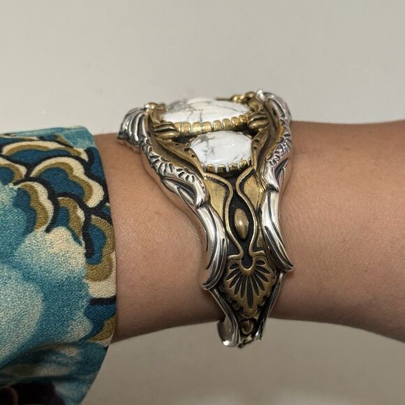 Carolyn Pollack American West 3 Stone Howlite Sterling Cuff Bracelet - Picture 3 of 8